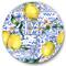 Designart - Lemon Ornament On Blue Geometrical Pattern I - Tropical Metal Circle Wall Art